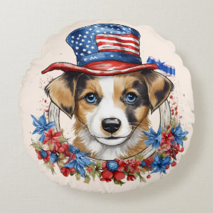Patriotischer Welpe 4. Juli USA Unabhängigkeitstag Rundes Kissen