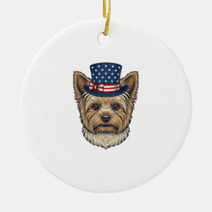 Patriotischer Yorkshire Terrier Vintage Keramik Ornament