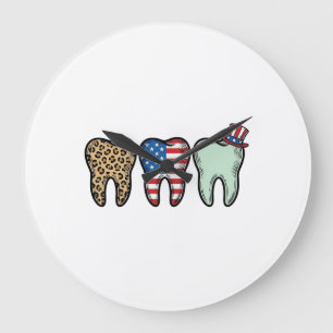 Patriotischer Zahnarzt Zahn Vintage Leopard Shirt Große Wanduhr