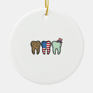 Patriotischer Zahnarzt Zahn Vintage Leopard Shirt Keramik Ornament