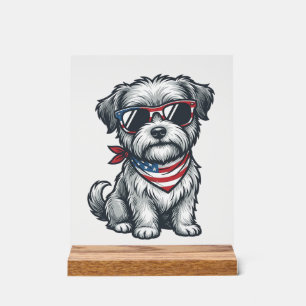 Patriotischer zotteliger Hund Vintage Gravur Tank  Acrylschild