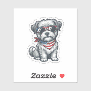 Patriotischer zotteliger Hund Vintage Gravur Tank  Aufkleber