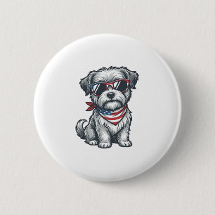 Patriotischer zotteliger Hund Vintage Gravur Tank  Button