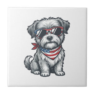 Patriotischer zotteliger Hund Vintage Gravur Tank  Fliese
