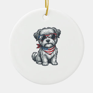 Patriotischer zotteliger Hund Vintage Gravur Tank  Keramik Ornament