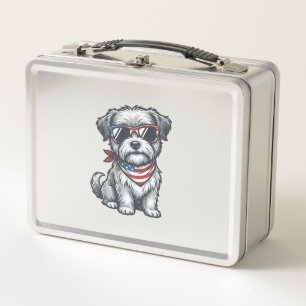 Patriotischer zotteliger Hund Vintage Gravur Tank  Metall Brotdose