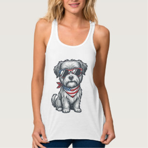 Patriotischer zotteliger Hund Vintage Gravur Tank  Top