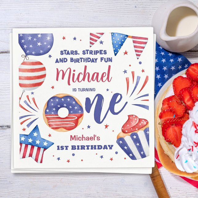 Patriotisches 4. Juli 1. Geburtstag Party Serviette (Von Creator hochgeladen)
