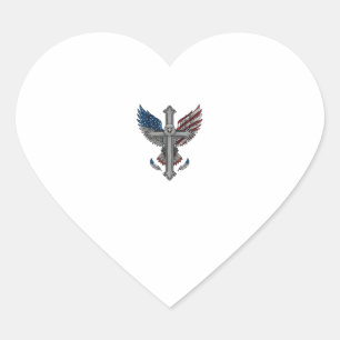 Patriotisches Adlerkreuz Vintage-Gravur-Vektor-Des Herz-Aufkleber