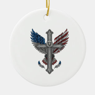 Patriotisches Adlerkreuz Vintage-Gravur-Vektor-Des Keramik Ornament