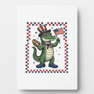 Patriotisches Alligator Hot Dog Flag Vintage-Shirt Fotoplatte