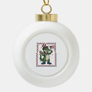 Patriotisches Alligator Hot Dog Flag Vintage Shirt Keramik Kugel-Ornament
