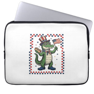 Patriotisches Alligator Hot Dog Flag Vintage-Shirt Laptopschutzhülle