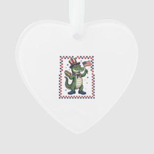 Patriotisches Alligator Hot Dog Flag Vintage-Shirt Ornament