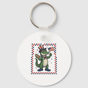 Patriotisches Alligator Hot Dog Flag Vintage-Shirt Schlüsselanhänger