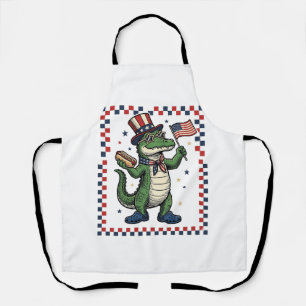 Patriotisches Alligator Hot Dog Flag Vintage-Shirt Schürze