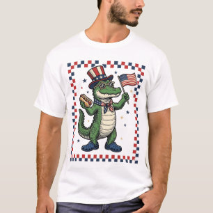 Patriotisches Alligator Hot Dog Flag Vintage-Shirt T-Shirt