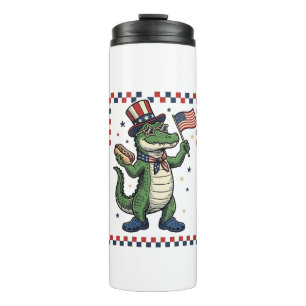 Patriotisches Alligator Hot Dog Flag Vintage Shirt Thermosbecher