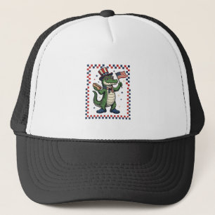 Patriotisches Alligator Hot Dog Flag Vintage-Shirt Truckerkappe