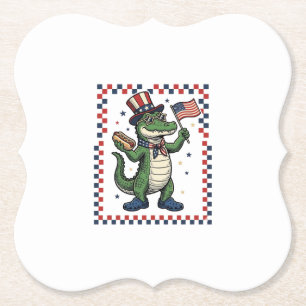 Patriotisches Alligator Hot Dog Flag Vintage-Shirt Untersetzer