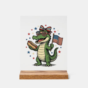 Patriotisches Alligator Hot Dog Vintage Vector Shi Acrylschild