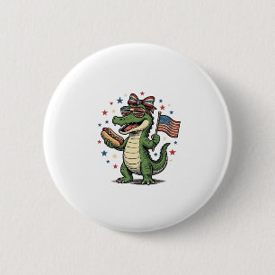 Patriotisches Alligator Hot Dog Vintage Vector Shi Button