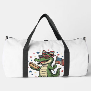 Patriotisches Alligator Hot Dog Vintage Vector Shi Duffle Bag