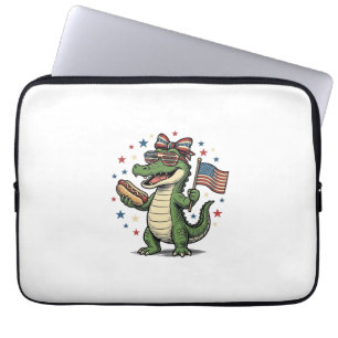Patriotisches Alligator-Hot-Dog-Vintage-Vector-Shi Laptopschutzhülle