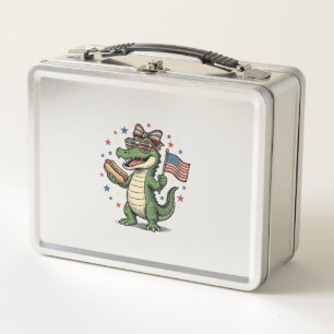 Patriotisches Alligator Hot Dog Vintage Vector Shi Metall Brotdose