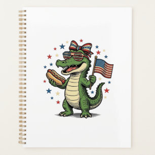 Patriotisches Alligator-Hot-Dog-Vintage-Vector-Shi Planer