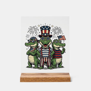 Patriotisches Alligator-Trio Vintage Fourth of Jul Acrylschild