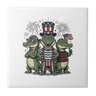 Patriotisches Alligator-Trio Vintage-Vierter-Juli- Fliese