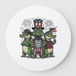 Patriotisches Alligator-Trio Vintage-Vierter-Juli- Große Wanduhr