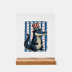 Patriotisches Alligator-Vintage-Stich-Shirt-Design Acrylschild