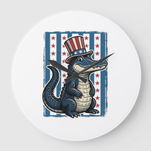 Patriotisches Alligator-Vintage-Stich-Shirt-Design Große Wanduhr