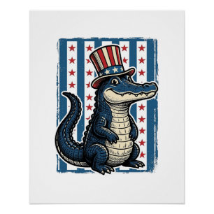 Patriotisches Alligator-Vintage-Stich-Shirt-Design Poster