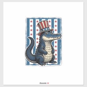 Patriotisches Alligator-Vintage-Stickerei-Shirt-De Aufkleber