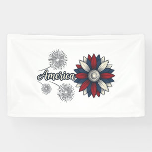 Patriotisches Amerika-Blumen-Feuerwerk-Vektor-Desi Banner