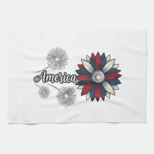 Patriotisches Amerika-Blumen-Feuerwerk-Vektordesig Geschirrtuch