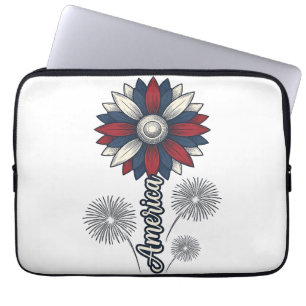 Patriotisches Amerika-Blumen-Feuerwerk-Vektordesig Laptopschutzhülle