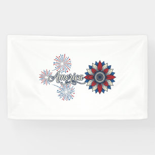 Patriotisches Amerika Blumen Feuerwerk Vintage Des Banner