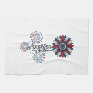 Patriotisches Amerika Blumen Feuerwerk Vintage Des Geschirrtuch