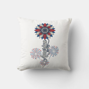 Patriotisches Amerika Blumen Feuerwerk Vintage Des Kissen