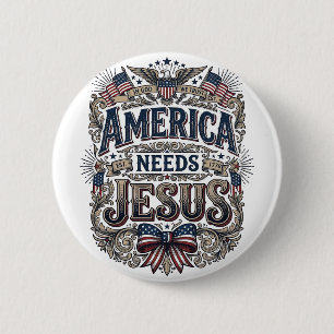 Patriotisches Amerika braucht Jesus Vintage T-Shir Button