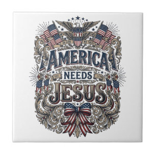 Patriotisches Amerika braucht Jesus Vintage T-Shir Fliese