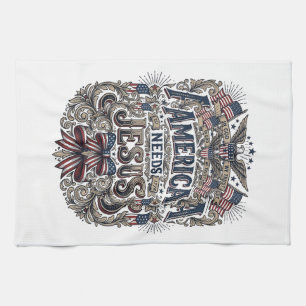 Patriotisches Amerika braucht Jesus Vintage T-Shir Geschirrtuch