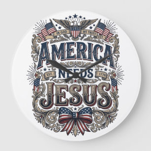 Patriotisches Amerika braucht Jesus Vintage T-Shir Große Wanduhr