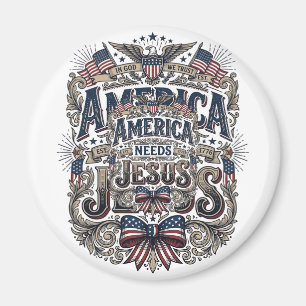 Patriotisches Amerika braucht Jesus Vintage T-Shir Magnet