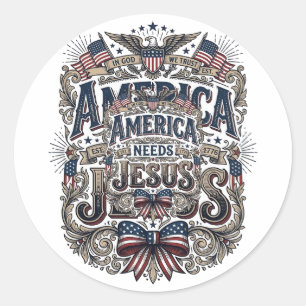 Patriotisches Amerika braucht Jesus Vintage T-Shir Runder Aufkleber