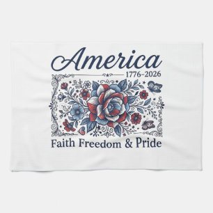 Patriotisches Amerika Florales Vintage-Shirt-Desig Geschirrtuch